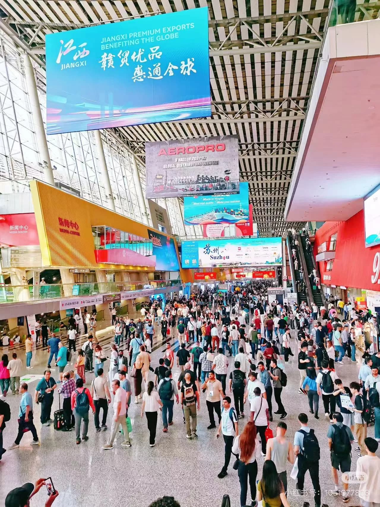 Rows of suppliers at a Chinese trade fair exhibition hall